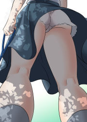 Rule 34 | 10s, 1girl, absurdres, ass, from behind, from below, girls und panzer, gluteal fold, grey socks, head out of frame, highres, holding, holding leash, kneehighs, kneepits, leash, legs, nishizumi maho, panties, pantyshot, shirihime, skirt, socks, solo, standing, underwear, upskirt, white socks, white panties
