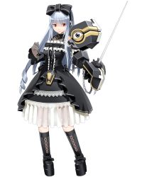 Rule 34 | 1girl, chain, cosmic break, cross, detached sleeves, fighting stance, frills, full body, gloves, gothic lolita, hair ornament, hair ribbon, highres, ivis, lolita fashion, long hair, official art, platform footwear, rapier, red eyes, ribbon, silver hair, skirt, solo, sword, transparent background, wakaba sprout, weapon