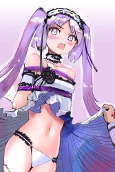 Rule 34 | 1girl, arms behind back, bdsm, blush, bondage, bound, breasts, choker, clothes lift, command spell, dress, dress lift, euryale (fate), fate/grand order, fate (series), frilled panties, frills, hairband, highres, lolita hairband, navel, panties, purple eyes, purple hair, rope, sharpffffff, small breasts, twintails, underwear