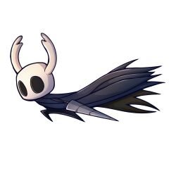 Rule 34 | absurdres, blue cape, bug, cape, highres, holding, holding sword, holding weapon, hollow knight, horns, knight (hollow knight), mask, nail (hollow knight), nebits, running, solid eyes, sword, weapon, white background