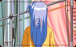Rule 34 | 1990s (style), 1girl, 2 shot diary 2, blue hair, from behind, game cg, may-be soft, pc98, retro artstyle, solo, tagme, viewfinder, youko (2 shot diary 2)