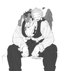 Rule 34 | 2boys, anger vein, angry, animal ears, bara, beard, blank eyes, boku no hero academia, bow, bowtie, endeavor (boku no hero academia), facial hair, fake animal ears, feet out of frame, goatee stubble, grabbing, grabbing from behind, greyscale, hawks (boku no hero academia), heart, large pectorals, male focus, male playboy bunny, mature male, monochrome, multiple boys, muscular, muscular male, pants, partially unbuttoned, pectoral cleavage, pectorals, popo take, rabbit ears, scar, scar across eye, scar on face, short hair, sideburns, solo, spiked hair, spread legs, stubble, undone bowtie, vest, yaoi