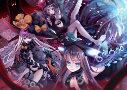 Rule 34 | 3girls, abigail williams (fate), abigail williams (third ascension) (fate), bare shoulders, black bow, black dress, black gloves, black headwear, black panties, blush, bow, breasts, center opening, cleavage, colored skin, dress, elbow gloves, fate/grand order, fate (series), forehead, gloves, glowing, hair ornament, halo, hat, katsushika hokusai (fate), katsushika hokusai (third ascension) (fate), key, keyhole, large breasts, long hair, looking at viewer, mippu0xo, multiple bows, multiple girls, open mouth, orange bow, pale skin, panties, parted bangs, polka dot, polka dot bow, purple hair, red eyes, revealing clothes, short hair, sidelocks, staff, tentacles, underwear, very long hair, white hair, white skin, witch hat, yang guifei (fate), yang guifei (third ascension) (fate)