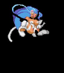 Rule 34 | animal ears, animal hands, animated, animated gif, blue hair, blush, breasts, capcom, cat ears, cat paws, cat tail, claws, covered erect nipples, fangs, felicia (vampire), furry, green eyes, large breasts, lowres, masturbation, open mouth, pixel art, pussy, spread legs, tail, uncensored, vampire (game)