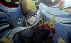 Rule 34 | 10s, 1girl, altair (re:creators), gloves, hat, long hair, looking at viewer, open mouth, re:creators, red eyes, smile, solo, twintails, uniform, white hair