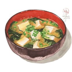 Rule 34 | artist name, bowl, commentary, english commentary, food, food focus, highres, kailene, miso soup, mixed-language commentary, original, seaweed, simple background, soup, still life, tofu, white background