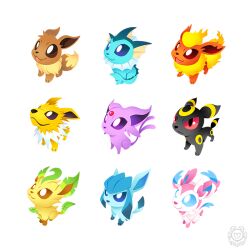 black_eyes blue_eyes bright_pupils brown_eyes chibi closed_mouth colored_sclera creatures_(company) eevee espeon flareon full_body game_freak gen_1_pokemon gen_2_pokemon gen_4_pokemon gen_6_pokemon glaceon jolteon leafeon looking_up nintendo no_humans open_mouth pokemon pokemon_(creature) purple_eyes red_eyes red_sclera sitting smile standing sylveon umbreon vaporeon versiris white_pupils