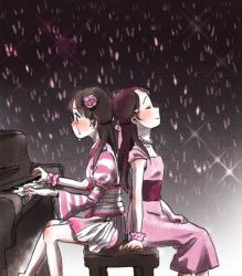 Rule 34 | 10s, 2girls, aida rikako, bad id, bad twitter id, blush, brown hair, closed eyes, commentary request, crying, diffraction spikes, dress, flower, glowstick, hair flower, hair ornament, hair ribbon, hairclip, half updo, instrument, jewelry, long hair, love live!, love live! sunshine!!, multiple girls, music, necklace, obi, pearl necklace, piano, piano bench, pink dress, pink ribbon, playing instrument, playing piano, red hair, ribbon, sakurauchi riko, sash, scrunchie, single sleeve, sitting, smile, striped, tears, voice actor, voice actor connection, wrist scrunchie, yeondoo (wnrhl7)