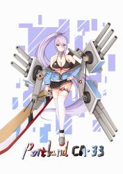 Rule 34 | 1girl, absurdres, ahoge, anchor, anti-aircraft, anti-aircraft gun, azur lane, bare shoulders, bikini, bikini top only, black bikini, black skirt, blue eyes, blue jacket, book, breasts, broken, broken chain, censored, chain, character name, cleavage, closed mouth, collar, collarbone, commentary request, eromanga, eyes visible through hair, front-tie bikini top, front-tie top, full body, hair between eyes, hair over one eye, hand on own hip, heart, heart-shaped pupils, heart ahoge, highres, holding, holding book, jacket, large breasts, long hair, long sleeves, looking at viewer, mosaic censoring, off-shoulder jacket, off shoulder, partially unzipped, pleated skirt, portland (azur lane), purple hair, rigging, rudder footwear, sex toy, side ponytail, sidelocks, skirt, solo, standing, star (symbol), star print, swimsuit, symbol-shaped pupils, thigh strap, thighhighs, turret, underboob, very long hair, vibrator, white background, zhongji renxing zi zou xian danhuang