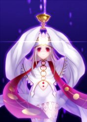 Rule 34 | 1girl, arkray, chalice, crown, cup, dress, dress of heaven, fate/stay night, fate (series), chalice, highres, illyasviel von einzbern, long hair, red eyes, sleeves past wrists, solo, thighhighs, type-moon, white hair