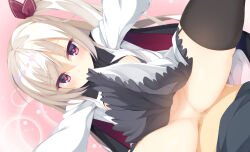 Rule 34 | 1boy, 1girl, akizuki kanna, aria (koiiroharemoyou), aroused, black cape, black collar, black thighhighs, blush, bright pupils, cafe stella to shinigami no chou, cape, censored, closed mouth, clothed sex, clothes in mouth, clothes lift, collar, commentary, cowgirl position, dutch angle, eyelashes, frilled skirt, frills, furrowed brow, garter straps, groin, hair between eyes, hair ribbon, heart, heart-shaped pupils, hetero, highres, jacket, leaning forward, long hair, looking at viewer, miniskirt, mosaic censoring, no bra, no panties, outstretched arms, pink background, pov, pussy juice, red eyes, red ribbon, ribbon, sex, side ponytail, sidelocks, simple background, skirt, skirt in mouth, skirt lift, smile, straddling, symbol-shaped pupils, thighhighs, thighs, very long hair, white hair, white jacket, white skirt, yuzu-soft, zettai ryouiki