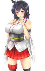 Rule 34 | &gt;:o, 10s, 1girl, :o, black hair, black thighhighs, blush, breasts, detached sleeves, en (paorasuteki), floral print, hair ornament, headgear, highres, japanese clothes, kantai collection, large breasts, long sleeves, looking at viewer, nontraditional miko, obi, open mouth, red eyes, red skirt, sash, short hair, simple background, skirt, solo, thighhighs, v-shaped eyebrows, white background, wide sleeves, yamashiro (kancolle), yamashiro kai ni (kancolle)