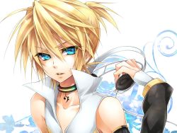 Rule 34 | 1boy, artist request, bad id, bad pixiv id, bare shoulders, blonde hair, blue eyes, detached sleeves, headphones, kagamine len, kagamine len (append), looking at viewer, male focus, short hair, solo, vocaloid, vocaloid append