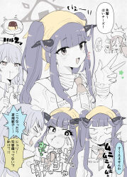 Rule 34 | 3girls, anger vein, apron, black hair, black horns, blue archive, blush, braid, cellphone, closed mouth, collared dress, demon horns, dress, drooling, food, fuuka (blue archive), grey hair, halo, haruna (blue archive), head scarf, highres, holding, holding phone, holding spoon, horns, juri (blue archive), long hair, long sleeves, multiple girls, necktie, open mouth, phone, pink hair, pudding, red eyes, seigo (seigou), side braid, smartphone, smile, speech bubble, spoon, translation request, twintails