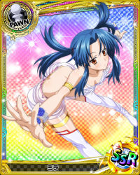 Rule 34 | 10s, 1girl, armlet, artist request, blue hair, card (medium), character name, chess piece, high school dxd, mira (high school dxd), official art, orange eyes, pawn (chess), runes, skirt, solo, sparkle, thighhighs, trading card, white skirt, white thighhighs