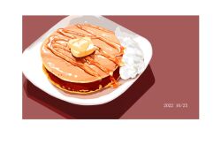 Rule 34 | butter, dated, food, food focus, maple syrup, matsuyama kojika, no humans, original, pancake, plate, still life, syrup, whipped cream