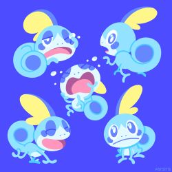 Rule 34 | blue background, blue eyes, closed mouth, creature, creatures (company), crying, frown, full body, game freak, gen 8 pokemon, looking at viewer, nintendo, no humans, one eye closed, open mouth, pokemon, pokemon (creature), simple background, sitting, sobble, tumblr username, versiris, walking