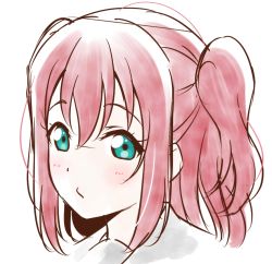 Rule 34 | 1girl, anibache, birthday, blush, commentary, green eyes, kurosawa ruby, looking at viewer, love live!, love live! sunshine!!, medium hair, portrait, red hair, sidelocks, solo, two side up, white background