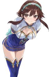 Rule 34 | 1girl, bent over, breasts, brown eyes, brown hair, chai xianghua, cleavage, namco, smile, solo, soulcalibur, soulcalibur vi, thighhighs