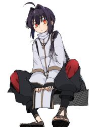 Rule 34 | 1other, ahoge, black hair, citron80citron, eyebrows hidden by hair, fate/samurai remnant, fate (series), hair between eyes, japanese clothes, jewelry, long hair, looking at viewer, necklace, red eyes, yamato takeru (fate), simple background, sitting, toes, white background