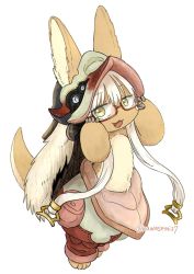 Rule 34 | 1other, absurdres, bad id, bad twitter id, brown eyes, full body, furry, glasses, highres, kawasemi27, made in abyss, nanachi (made in abyss), open mouth, white hair