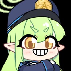 Rule 34 | 1girl, acomu414, animated, animated gif, bad source, black hat, black jacket, blue archive, clenched teeth, commentary, crossed arms, english commentary, gloves, green hair, green halo, grin, halo, hat, hikari (blue archive), jacket, long hair, long sleeves, looking at viewer, looping animation, lowres, peaked cap, pointy ears, smile, solo, teeth, transparent background, upper body, v-shaped eyebrows, white gloves, yellow eyes