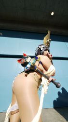 Rule 34 | 1girl, absurdres, asian, ass, black hair, breasts, chouzuki maryou, cosplay, highres, large breasts, lipstick, makeup, menace (cosplay), menace (queen&#039;s blade), pantyhose, photo (medium), plump, queen&#039;s blade, solo
