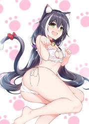 Rule 34 | 1girl, @ @, absurdres, animal ear fluff, animal ears, barefoot, bell, black hair, blush, bra, breasts, cat cutout, cat ears, cat girl, cat lingerie, cat tail, cleavage, cleavage cutout, clothing cutout, collar, fang, green eyes, highres, jingle bell, karyl (princess connect!), long hair, low twintails, meme attire, multicolored hair, neck bell, open mouth, panties, paw pose, paw print, princess connect!, red collar, side-tie panties, solo, streaked hair, tail, tears, twintails, underwear, underwear only, very long hair, white hair, xin (zinc)