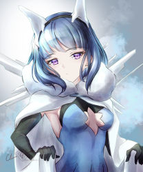 Rule 34 | 1girl, absurdres, black gloves, blue dress, blue hair, blunt bangs, breasts, breasts apart, brown hair, cape, capelet, clear glass (mildmild1311), cleavage cutout, closed mouth, clothing cutout, commentary request, dress, elbow gloves, expressionless, fire emblem, fire emblem heroes, fur-trimmed cape, fur-trimmed capelet, fur trim, gloves, hair ornament, highres, looking at viewer, medium breasts, nifl (fire emblem), nintendo, purple eyes, short sleeves, sidelocks, signature, sleeveless, sleeveless dress, solo, twitter username, upper body, white cape, white capelet
