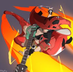 Rule 34 | 1girl, absurdres, arc system works, black hair, breasts, cleavage, fingerless gloves, gloves, green-tinted eyewear, green-tinted glasses, guilty gear, guilty gear strive, guitar, hat, highres, i-no, instrument, large breasts, sunglasses, thighhighs, tinted eyewear, vitallic, witch hat