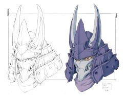 Rule 34 | 1boy, character name, cyclonus, head only, helmet, highres, horns, humanization, lineart, looking ahead, male focus, red eyes, samurai, transformers, white background, yinghawk