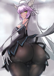 Rule 34 | 1girl, absurdres, animal ears, ass, ass focus, atalanta (fate), atalanta alter (fate), basuta ni umu, blush, breasts, cameltoe, fate/grand order, fate (series), from behind, gloves, green eyes, highres, huge ass, long hair, looking at viewer, looking back, silver hair, skin tight, small breasts, smile, solo, tail, thigh gap, very long hair