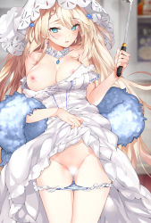 Rule 34 | 1girl, aimee (emi), aqua eyes, bad id, bad pixiv id, bare shoulders, blue panties, blurry, blush, breasts, censored, choker, coat, commentary request, cowboy shot, depth of field, dress, earrings, frilled panties, frills, fur coat, g36 (girls&#039; frontline), g36 (pure white cornflower) (girls&#039; frontline), girls&#039; frontline, hair ornament, highres, hip bones, holding, holding ladle, jewelry, lace-trimmed choker, lace trim, ladle, large breasts, legs together, lifting own clothes, light censor, long hair, looking at viewer, nipple slip, nipples, official alternate costume, one breast out, panties, panty pull, pendant, pussy, raised eyebrows, ring, smile, solo, standing, star (symbol), star hair ornament, underwear, veil, very long hair, wedding dress, white choker, white dress