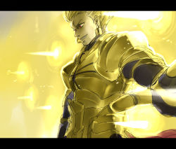Rule 34 | 1boy, armor, blonde hair, earrings, fate/stay night, fate (series), gate of babylon (fate), gilgamesh (fate), jewelry, letterboxed, male focus, red eyes, short hair, solo, xla009