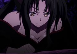 Rule 34 | 10s, 1girl, black hair, breasts, female focus, high school dxd, kuroka, kuroka (high school dxd), large breasts, night, smile, solo, stitched, third-party edit, yellow eyes