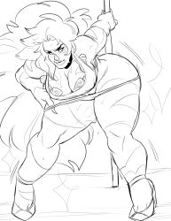 Rule 34 | 1girl, bent over, bikini, breasts, cleavage, curvy, facial mark, groin, high heels, highres, jasper (steven universe), large breasts, long hair, money, monochrome, muscular, orangekisses, panties, pole, pole dancing, simple background, sketch, smirk, solo, steven universe, stripper, stripper pole, sweat, swimsuit, thick thighs, thighs, thong, tiger stripes, underwear, undressing, very long hair, white background