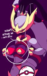 Rule 34 | 1girl, animated, animated gif, artist name, black hair, black sclera, blush, bouncing breasts, breasts, cameltoe, claws, colored sclera, cowboy shot, creatures (company), diives, dreadlocks, english text, female focus, game freak, gen 4 pokemon, giratina, half-closed eyes, hands up, highres, large breasts, legendary pokemon, looking at viewer, nintendo, panties, personification, poke ball, pokemon, pokemon (creature), pokemon go, premier ball, purple background, red eyes, reverse text, signature, simple background, solo, standing, tail, talking, text focus, topless, underwear, wide hips, yellow panties