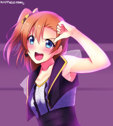 Rule 34 | 10s, 1girl, :d, blush, collarbone, dated, headset, highres, kosaka honoka, love live!, love live! school idol festival, love live! school idol project, nitta emi, open mouth, orange hair, see-through, short hair, side ponytail, smile, solo, song name, upper body, voice actor connection, wild stars, yu-ta