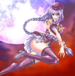 Rule 34 | 00s, beret, braid, full moon, hat, long hair, melty blood, miniskirt, moon, red eyes, sion eltnam atlasia, skirt, solo, teku (2nd escape), thighhighs, tsukihime, type-moon