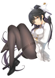Rule 34 | 1girl, azur lane, black footwear, black hair, black pantyhose, bow, breasts, brown eyes, gloves, hair bow, hair flaps, holding, holding sword, holding weapon, katana, large breasts, long hair, looking at viewer, military, military uniform, pantyhose, photoshop (medium), ponytail, ribbon, scan, shoes, simple background, single shoe, skirt, solo, source request, sword, takao (azur lane), thighband pantyhose, tony taka, uniform, weapon, white background, white bow, white gloves, white ribbon, white skirt