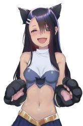 Rule 34 | 1girl, animal ears, black hair, breasts, brown eyes, cat ears, cat gloves, cosplay, cure cosmo, cure cosmo (cosplay), gloves, highres, ijiranaide nagatoro-san, looking at viewer, nagatoro hayase, navel, parody, paw gloves, precure, reference, star twinkle precure, uesaka sumire, voice actor connection, yuni (precure)