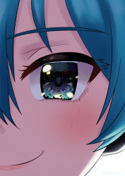 Rule 34 | 1girl, absurdres, backlighting, blue eyes, blue hair, blush, close-up, cloud, commentary, hatsune miku, highres, lipstick, looking at viewer, makeup, night, night sky, reflection, sky, smile, solo, star (sky), starry sky, sunrise, tatyaoekaki, twitter username, vocaloid