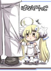 Rule 34 | 1girl, :o, afterimage, ahoge, ahoge wag, azur lane, blonde hair, blush, boots, breasts, brown eyes, brown footwear, commentary request, detached sleeves, dress, eldridge (azur lane), expressive hair, facial mark, fur-trimmed boots, fur trim, hair between eyes, hair ornament, loafers, long hair, long sleeves, mini person, minigirl, pants, parted lips, puffy long sleeves, puffy sleeves, shadow, shoes, sleeveless, sleeveless dress, small breasts, solo focus, standing, thighhighs, thighhighs under boots, translation request, twintails, u-non (annon&#039;an), very long hair, white background, white dress, white pants, white sleeves, white thighhighs