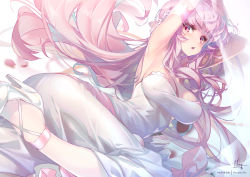 Rule 34 | 1girl, bare shoulders, blush, breasts, cleavage, dress, high heels, hololive, hololive english, hong (white spider), large breasts, long hair, looking at viewer, mori calliope, open mouth, pink eyes, pink hair, solo, thighs, very long hair, virtual youtuber, wedding dress, white dress