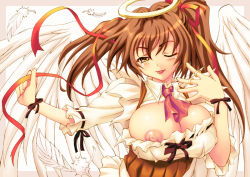 Rule 34 | 1girl, angel, breasts, large breasts, nipple slip, nipples, original, shiruko, solo, twintails, wings