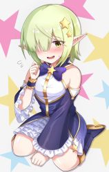 Rule 34 | 1girl, aoi (princess connect!), blush, breasts, elf, green eyes, green hair, highres, looking at viewer, pointy ears, princess connect!, seiji (artman), small breasts