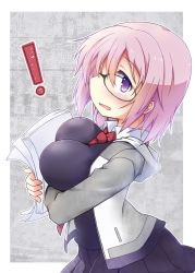 Rule 34 | 1girl, black dress, blush, breasts, dress, fate/grand order, fate (series), glasses, hair over one eye, highres, jacket, large breasts, looking at viewer, mash kyrielight, necktie, purple eyes, purple hair, short hair, solo, yuuhi alpha