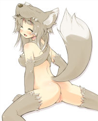 Rule 34 | 1girl, ^ ^, amasa mitsunaru, animal ears, animal hands, anus, arm support, ass, blush, bottomless, cat o&#039; nine tails, censored, closed eyes, detached sleeves, fur, grey hair, hat, moonlight flower, mosaic censoring, no panties, ragnarok online, short hair, solo, spread legs, tail, thighhighs, whip