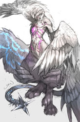 Rule 34 | 1boy, animal hands, chimera, closed mouth, devil may cry (series), devil may cry 5, devil trigger, feathered wings, gradient background, highres, liquid, male focus, monster, multiple wings, purple eyes, single eye, sketch, solo, tail, v (devil may cry), wings, yue (memento1113)