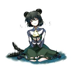 Rule 34 | 1girl, animal ears, cheese, eating, female focus, food, full body, happy, mouse ears, mouse tail, nazrin, onimaru gonpei, outdoors, plant, sitting, solo, tail, tail wagging, touhou, wariza, white background
